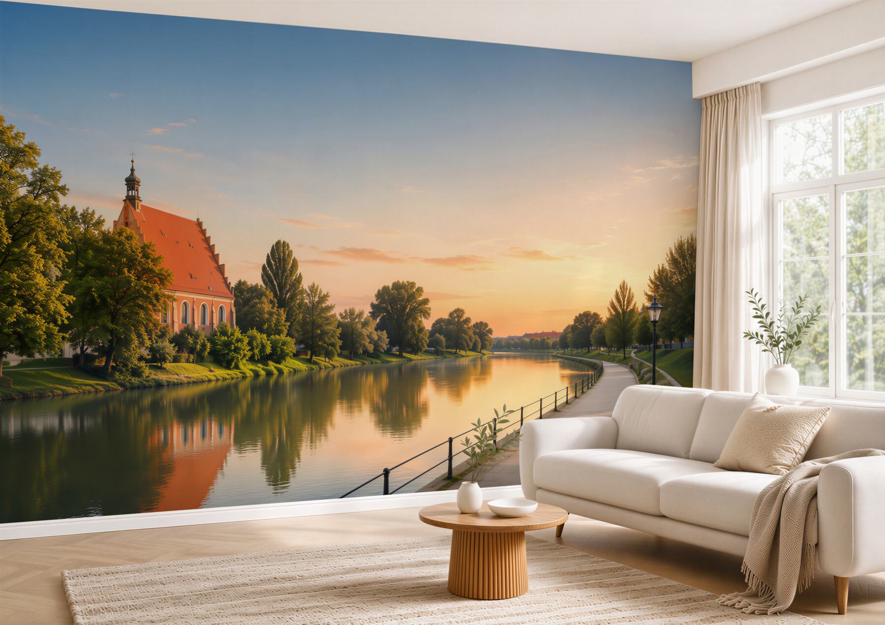 Fototapeta Architektura miasta Bydgoszcz z odbiciem w rzece Brda o zachodzie słońca?v23
